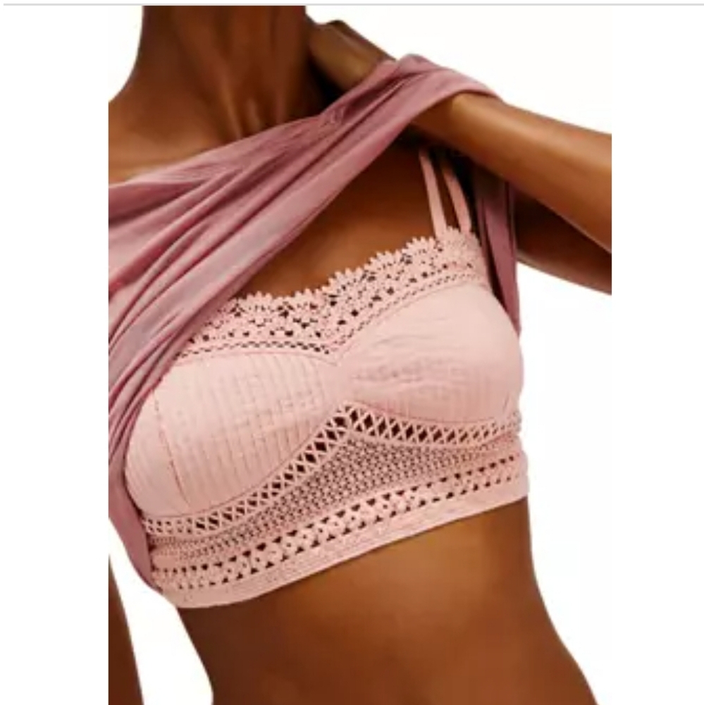 COPY Free People Pink Lace Bralette Coquette Balletcore Boho Intimates Layering